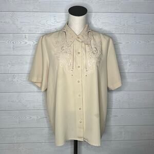 Ship 'N Shore vintage ecru embroidered blouse Size 14